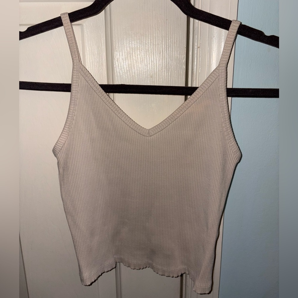 American Eagle Outfitters Cream Ribbed Tank Top